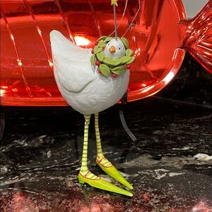 Mackenzie-Childs Department 56 Festive White Bird Figurine with Green Accents